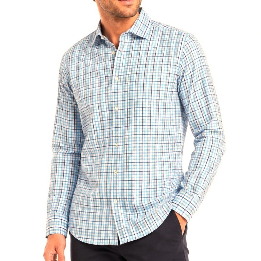Peter Millar Shirt Mens XL Blue Plaid Cotton Button Down Long Sleeve 5562 8/26